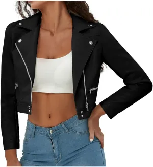 XUNRYAN Girls Faux-Leather Jackets Long Sleeve Zip Up Motorcycle Short PU Moto Biker Slim Fit Coat Outerwear Fashion Clothes