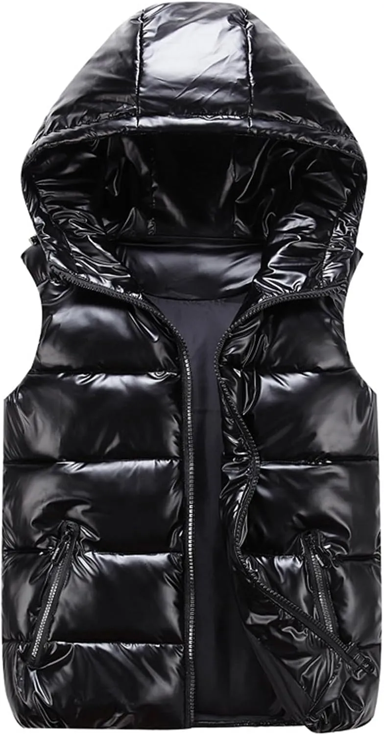 XUNRYAN Puffer Jackets Girls Sleeveless Winter Warm Down Coat Zip Up Jacket Hooded Lightweight Quilted Cropped Outerwear