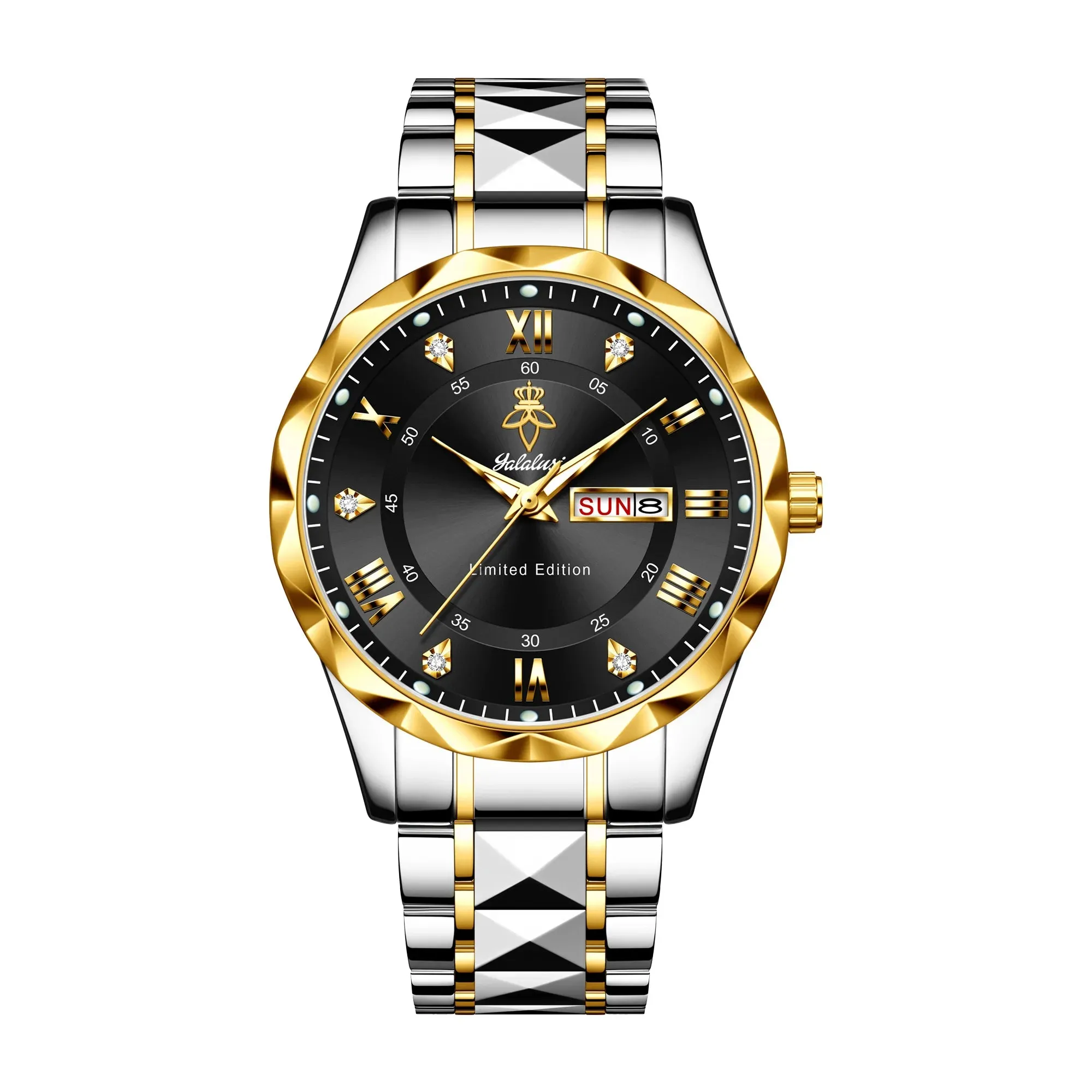 Yalalusi Luxury Men’s Quartz Watch – Waterproof, Date & Week Display, Luminous Stainless Steel Sports Wristwatch with Gift Box