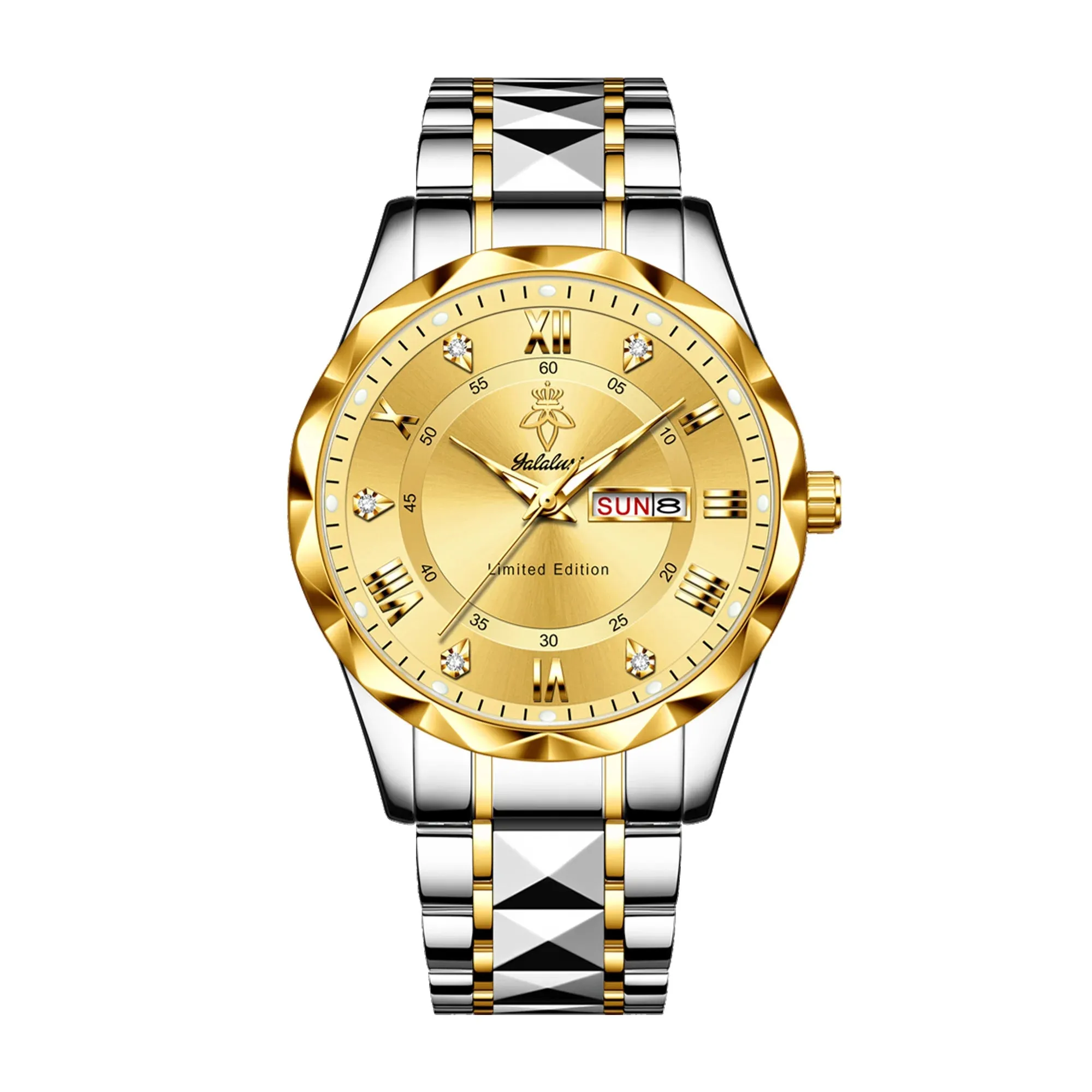 Yalalusi Luxury Men’s Quartz Watch – Waterproof, Date & Week Display, Luminous Stainless Steel Sports Wristwatch with Gift Box