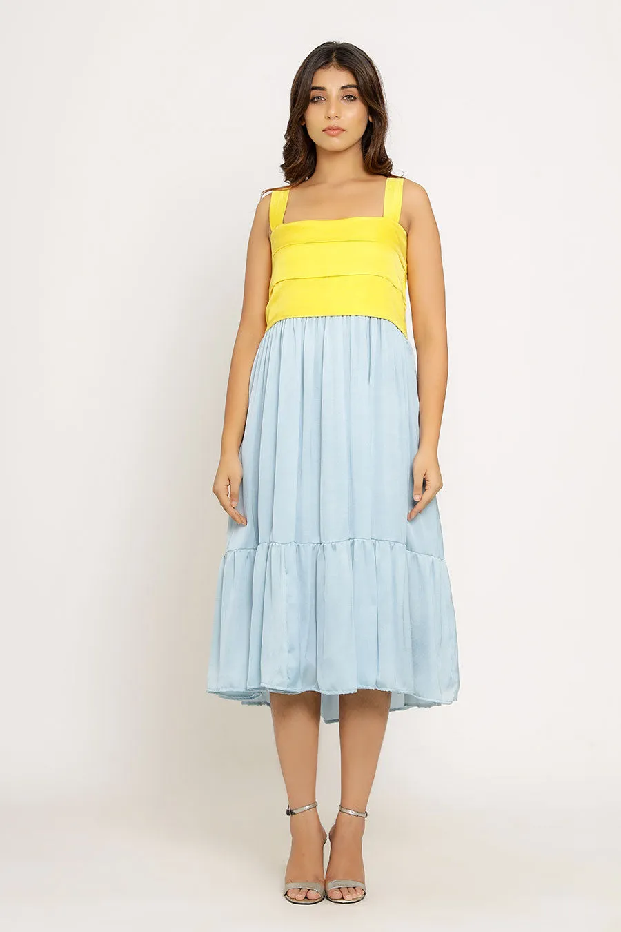 Yellow & Ice Blue Midi Dress