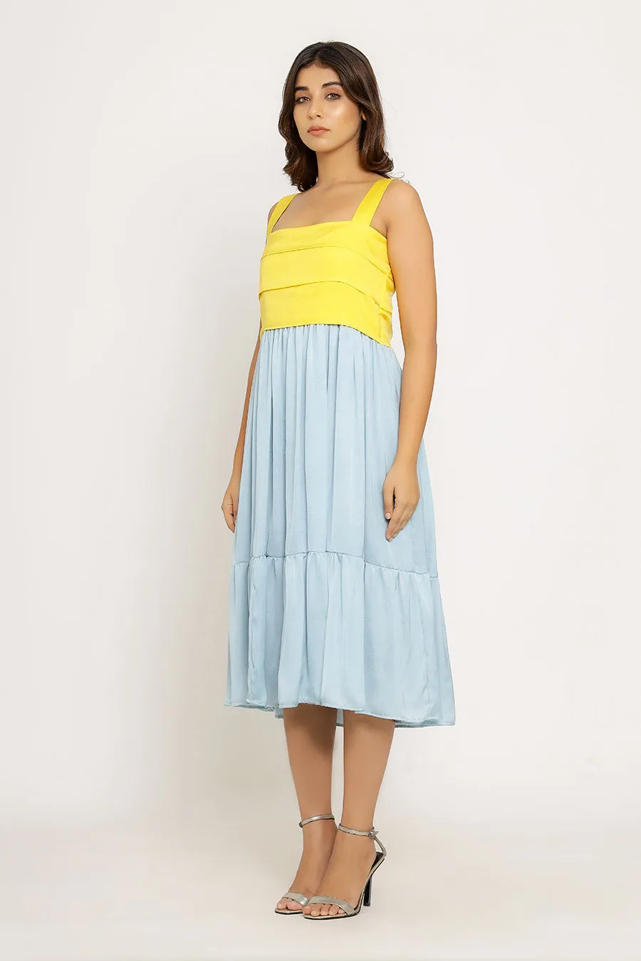 Yellow & Ice Blue Midi Dress