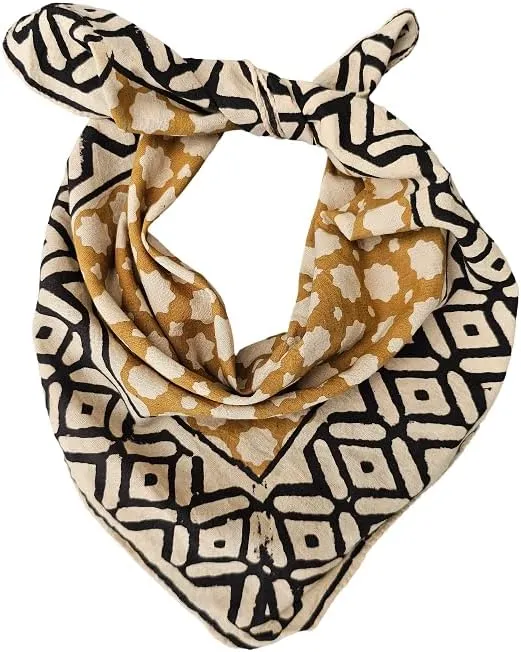 Yellow And black 100% Cotton Bandanas, Bohemian Style Cotton Neck Scarf, Boho Soft Cotton Neck Scarf Boho Soft Cotton Bandana