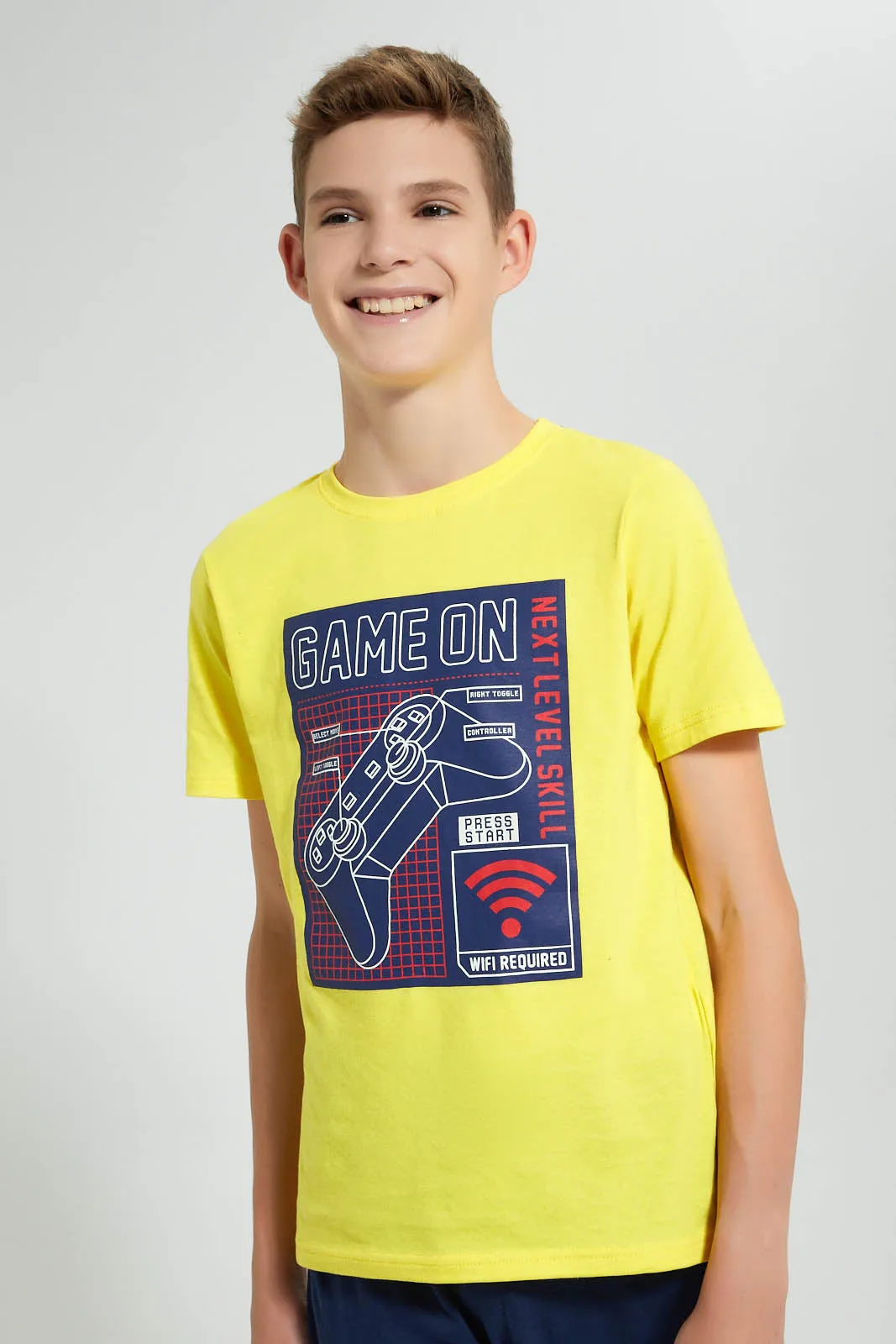 Yellow And Navy Game On Pyjama Set (2 Piece)