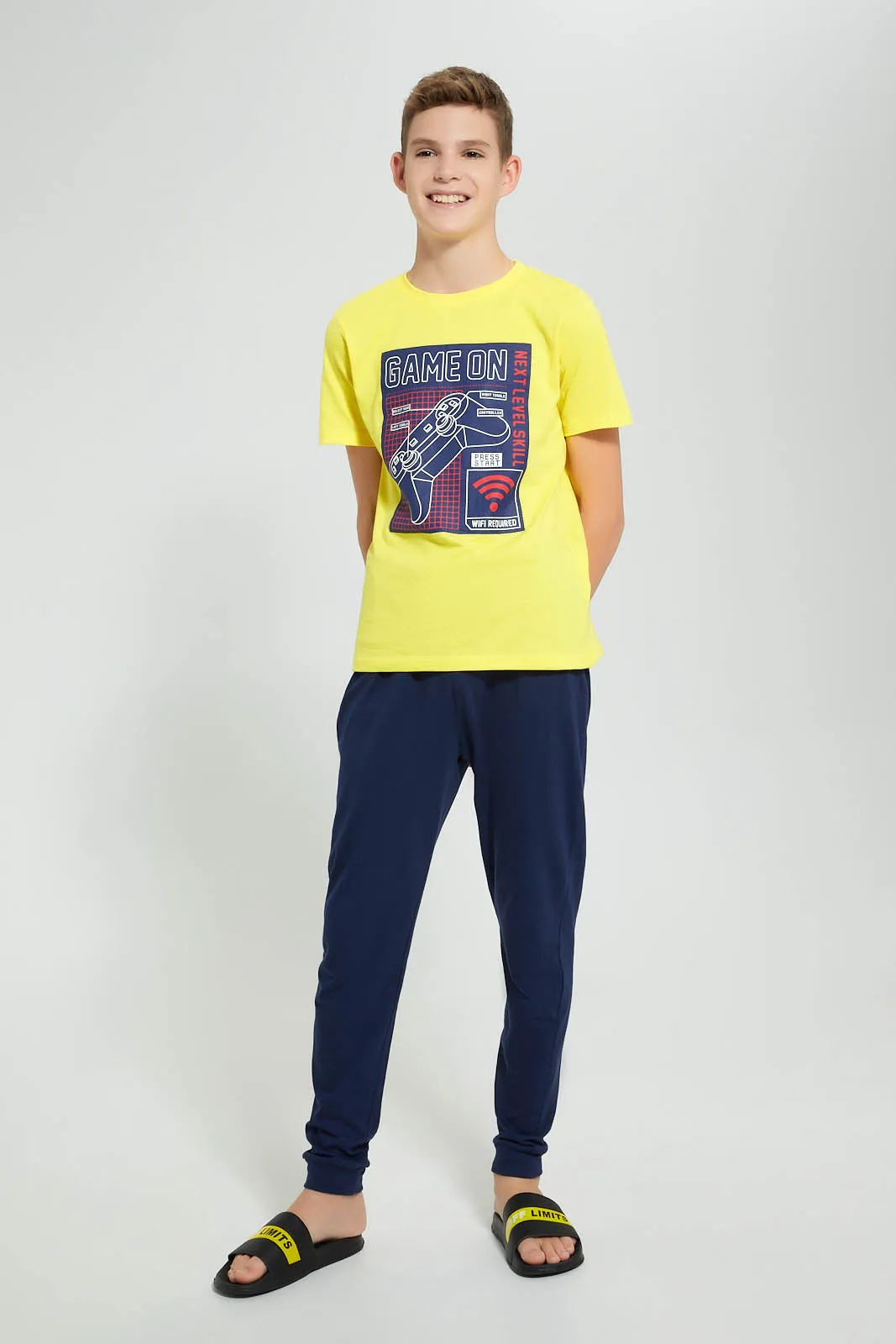 Yellow And Navy Game On Pyjama Set (2 Piece)