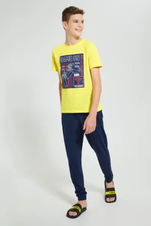 Yellow And Navy Game On Pyjama Set (2 Piece)