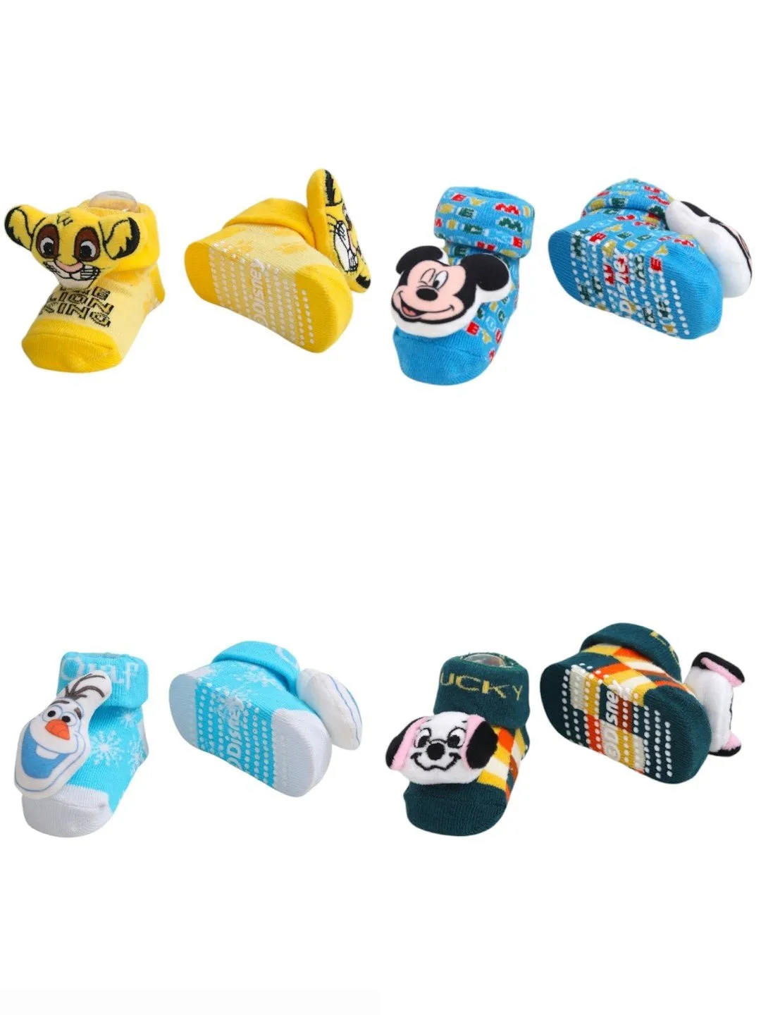 Yellow Bee Boys’ Disney 3D Socks Set – The Lion King, 101 Dalmatians Lucky Dog, Mickey Mouse, and Frozen Olaf