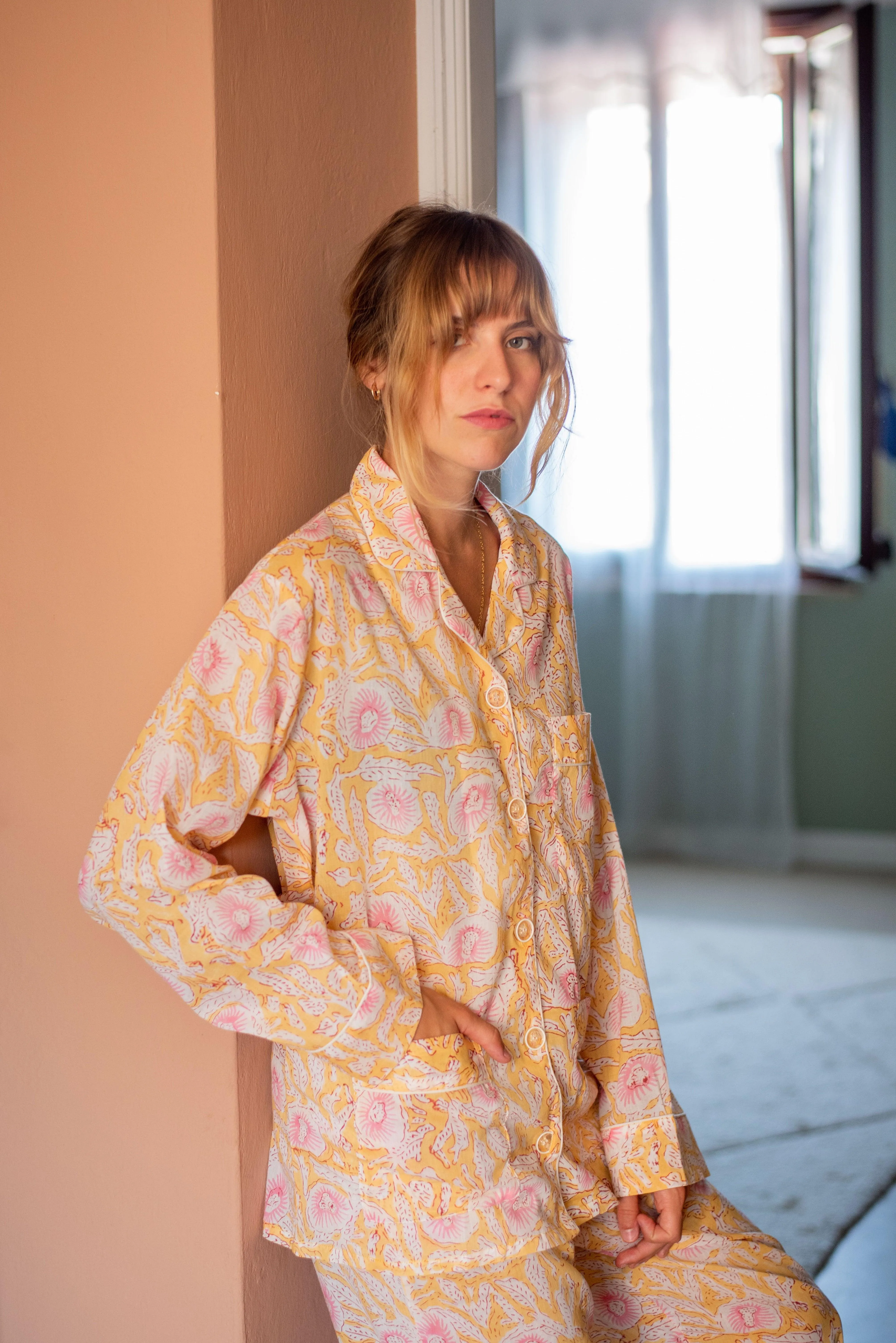 Yellow floral pajama set