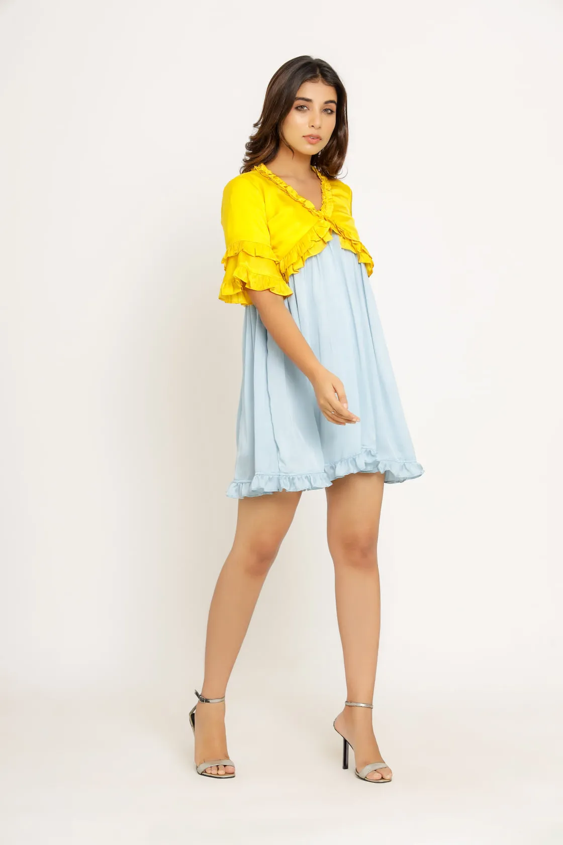 Yellow-Ice Blue Frill Dress