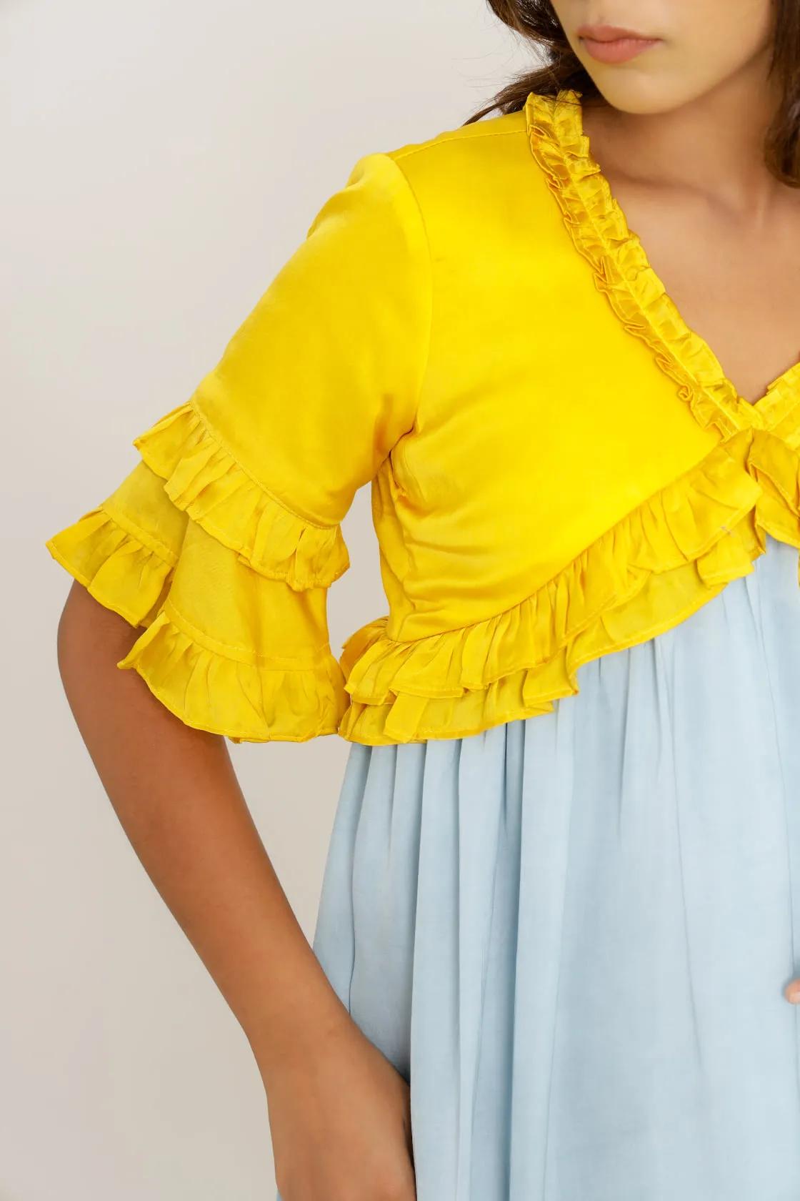 Yellow-Ice Blue Frill Dress