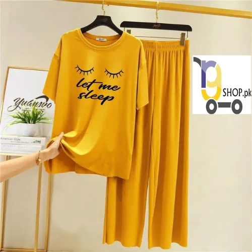 Yellow Printed suit cotton night suit for ladies