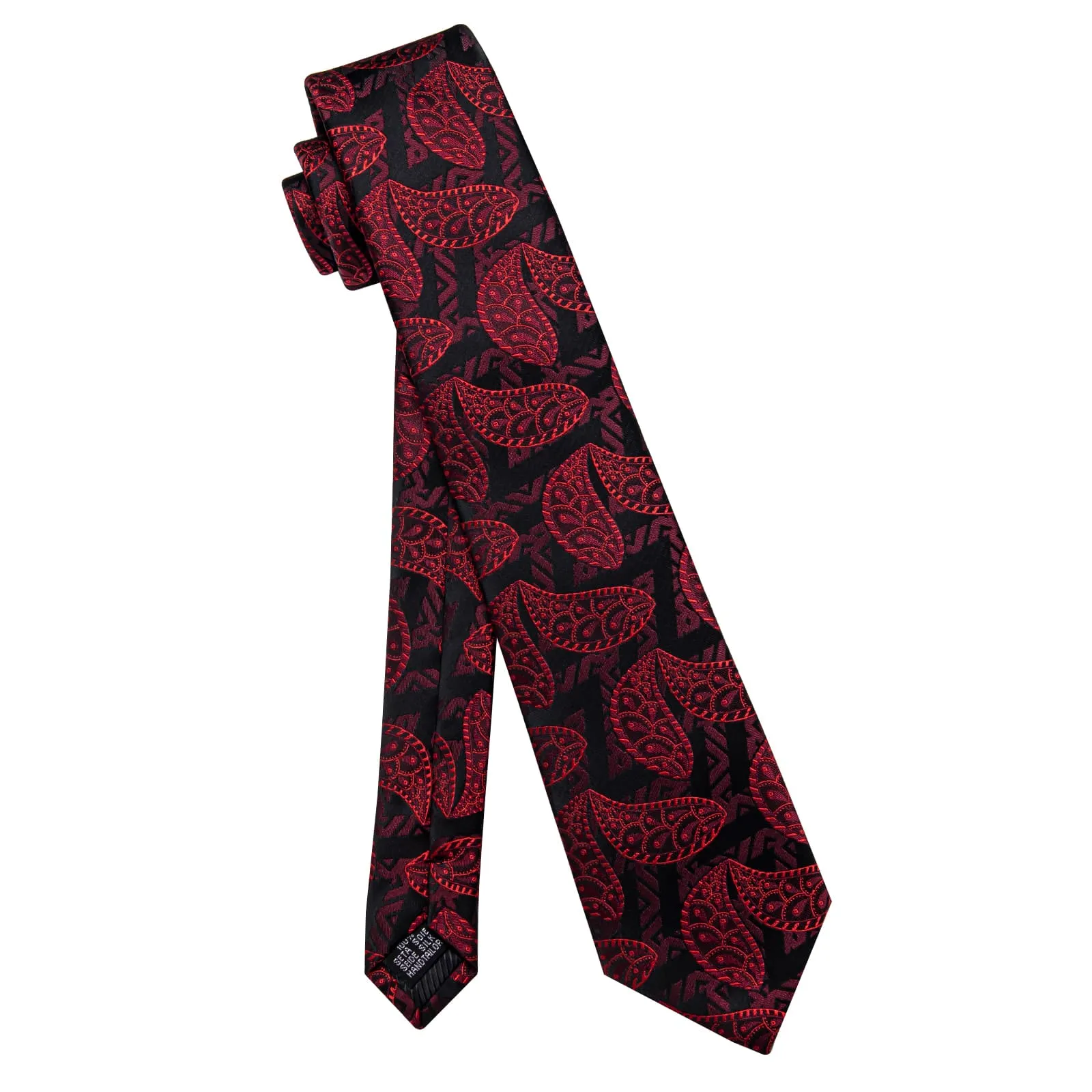 YourTies Black Red Paisley Jacquard Men's Necktie  Set with Metal Clip