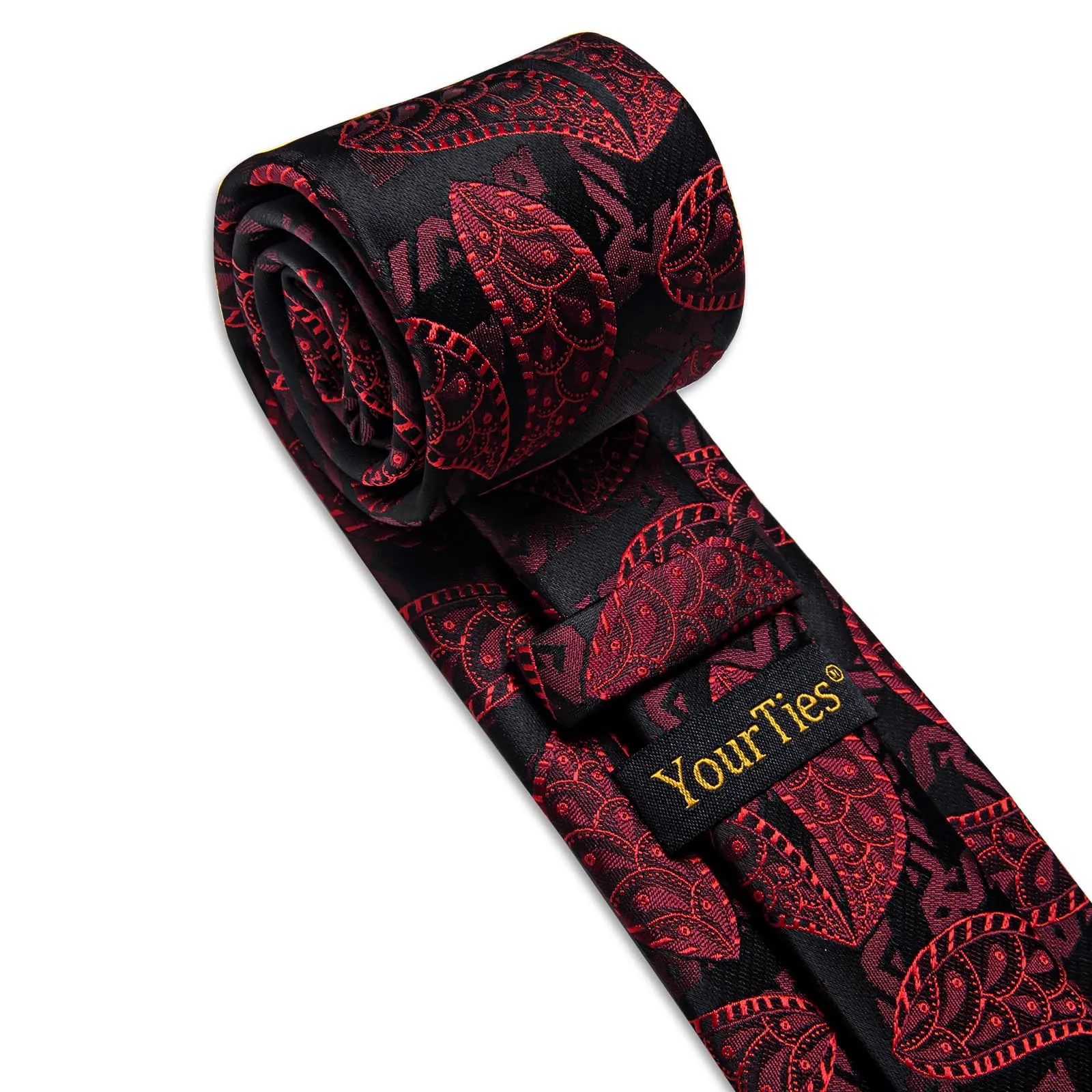 YourTies Black Red Paisley Jacquard Men's Necktie  Set with Metal Clip