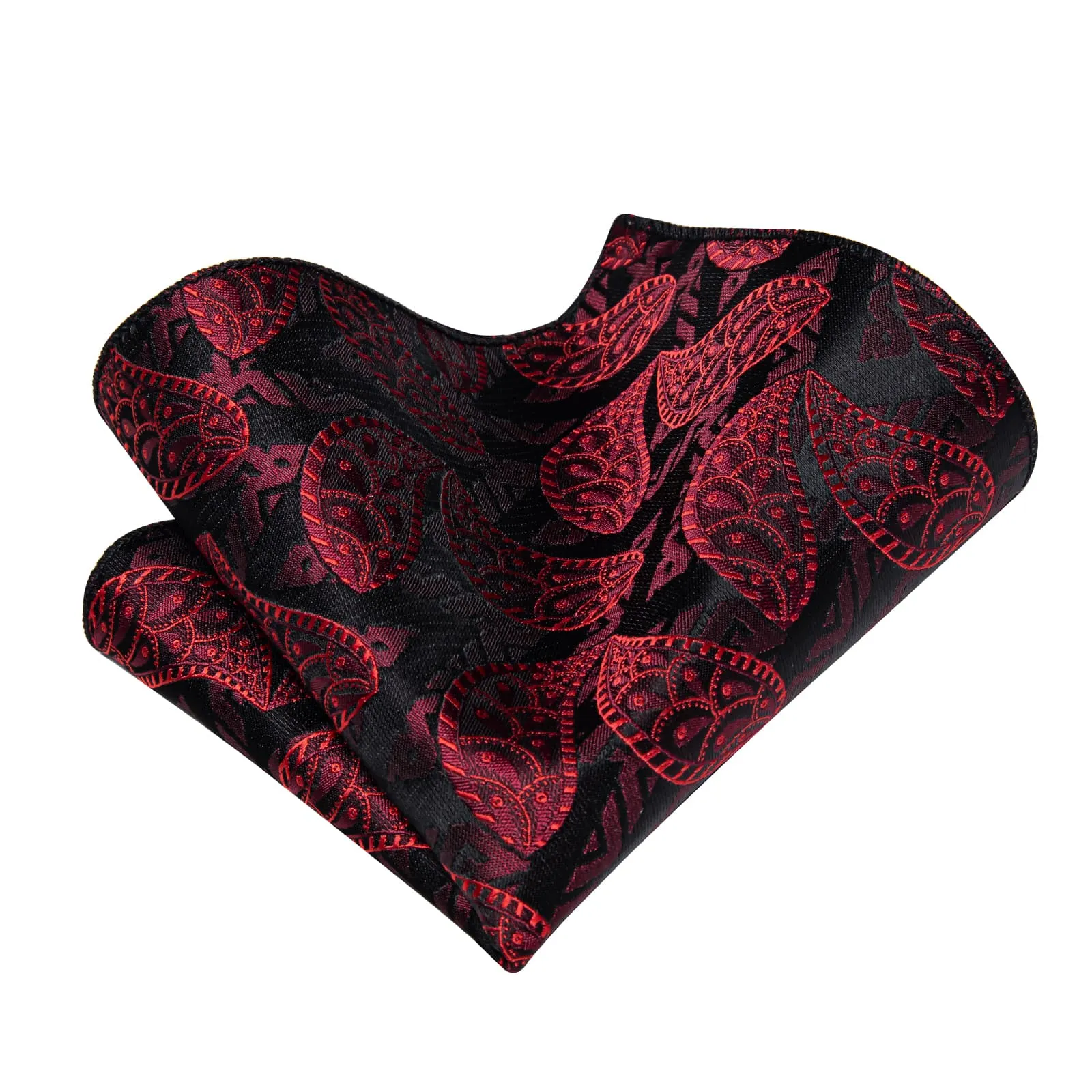 YourTies Black Red Paisley Jacquard Men's Necktie  Set with Metal Clip