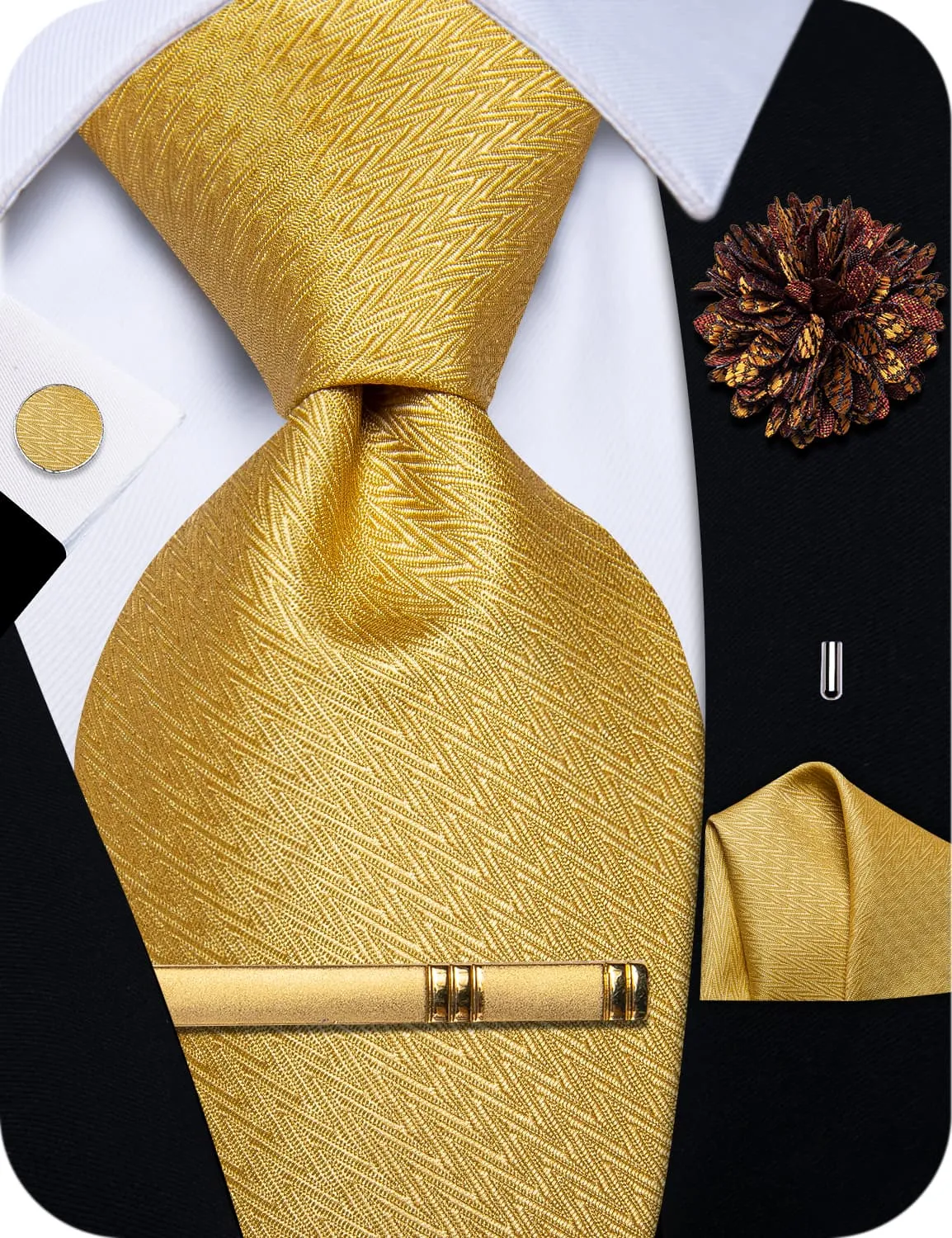 YourTies Men's Granola Yellow Tie Geometric Necktie Set