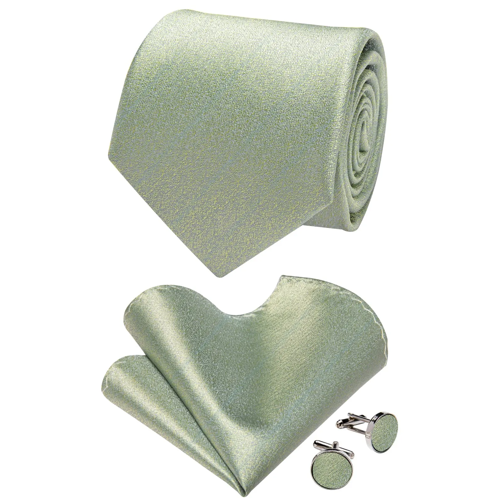 YourTies Men's Green Tie Sage Green Shiny Solid Color Necktie Set