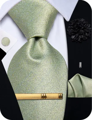 YourTies Men's Green Tie Sage Green Shiny Solid Color Necktie Set