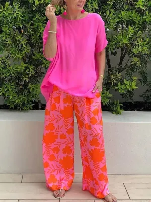 ZANZEA Casual Streetwear Women 2 Piece Set Elegant O-neck Short Sleeved Top With Print Long Pants Suit New Loose Homewear Outfit 4XL S4541872