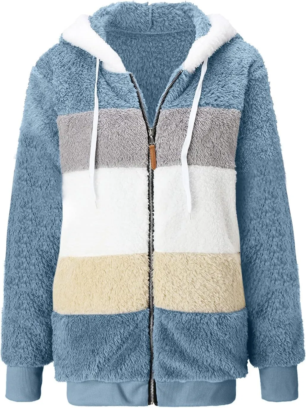 Zip Up Jacket Winter Loose Solid Color Artificial Wool Zipper Drawstring Long-Sleeved Hoodie Sweater Women'S Fall