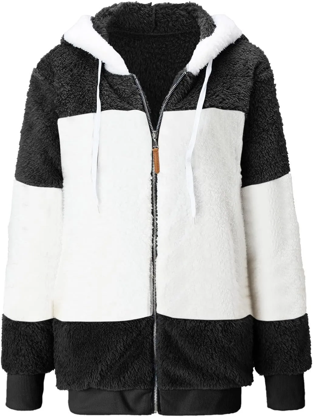 Zip Up Jacket Winter Loose Solid Color Artificial Wool Zipper Drawstring Long-Sleeved Hoodie Sweater Women'S Fall