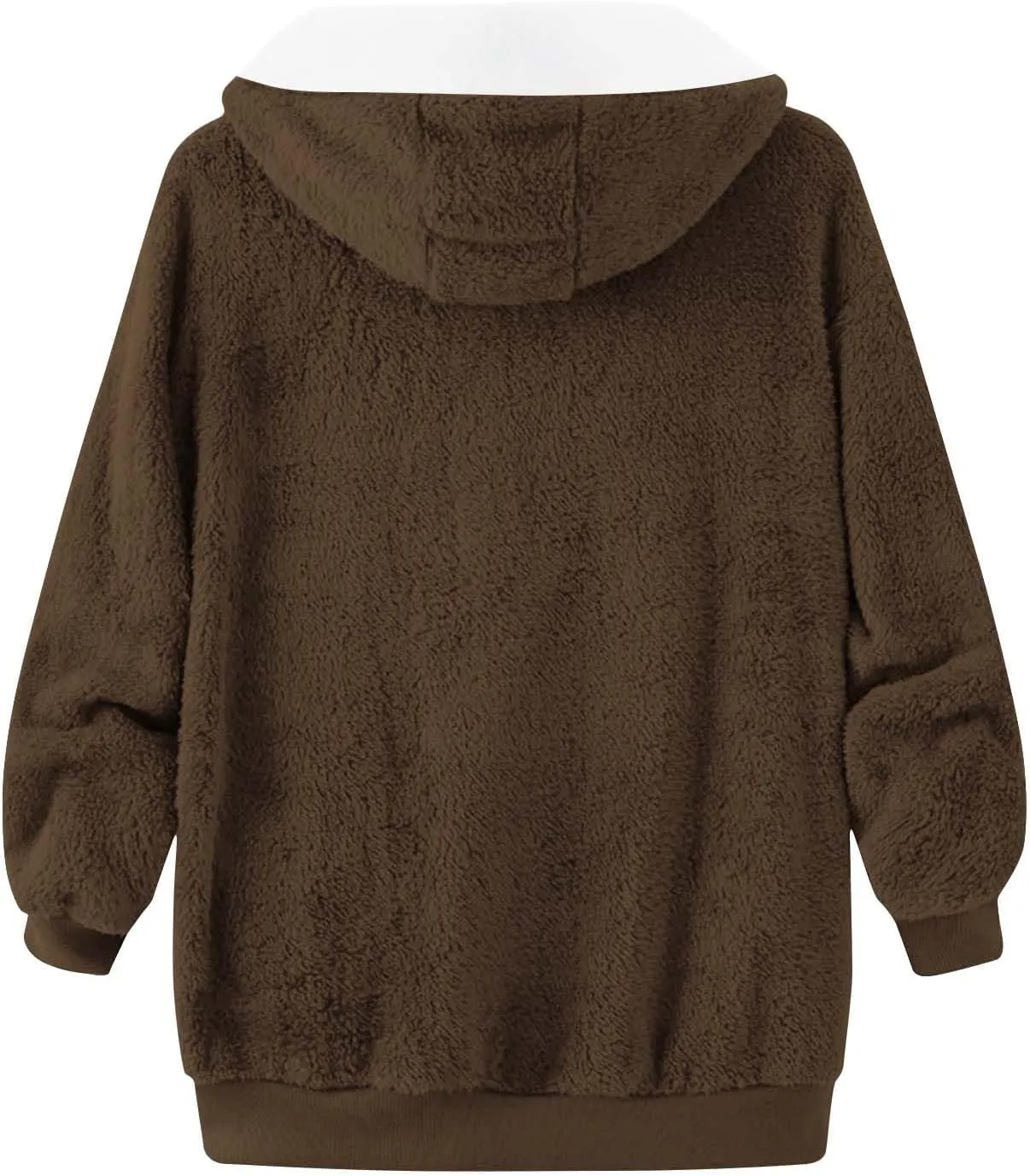 Zip Up Jacket Winter Loose Solid Color Artificial Wool Zipper Drawstring Long-Sleeved Hoodie Sweater Women'S Fall