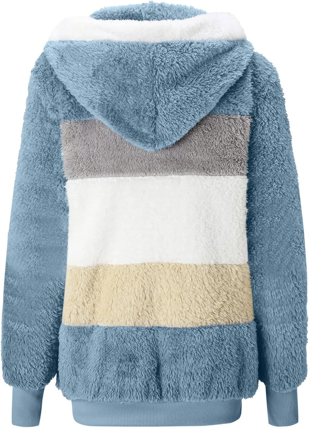 Zip Up Jacket Winter Loose Solid Color Artificial Wool Zipper Drawstring Long-Sleeved Hoodie Sweater Women'S Fall