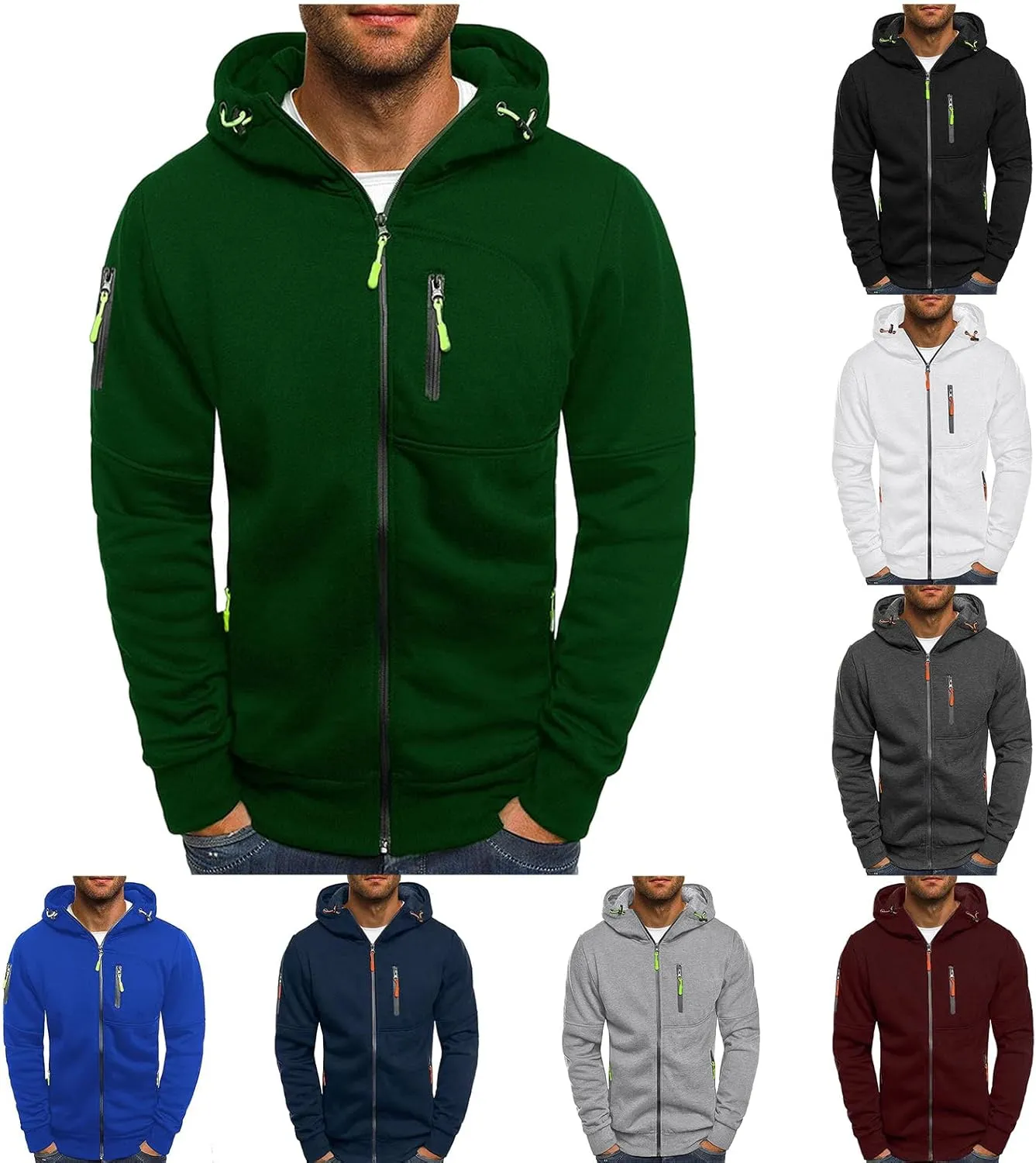ZWRXW Men's Athletic Hoodie Jacket Full Zip Long Sleeve Hooded Sweatshirt Drawstring Gym Workout Jacket Coat with Pockets
